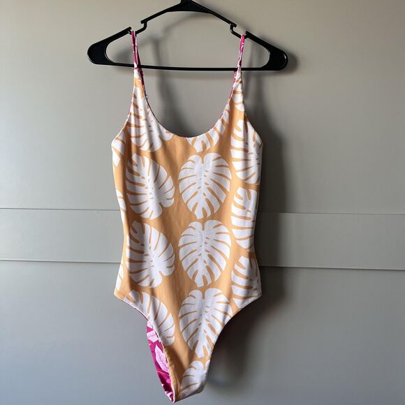 Sweet Honey Hawaii Reversible One Piece Swimsuit Women Medium Monstera Floral - Picture 3 of 9